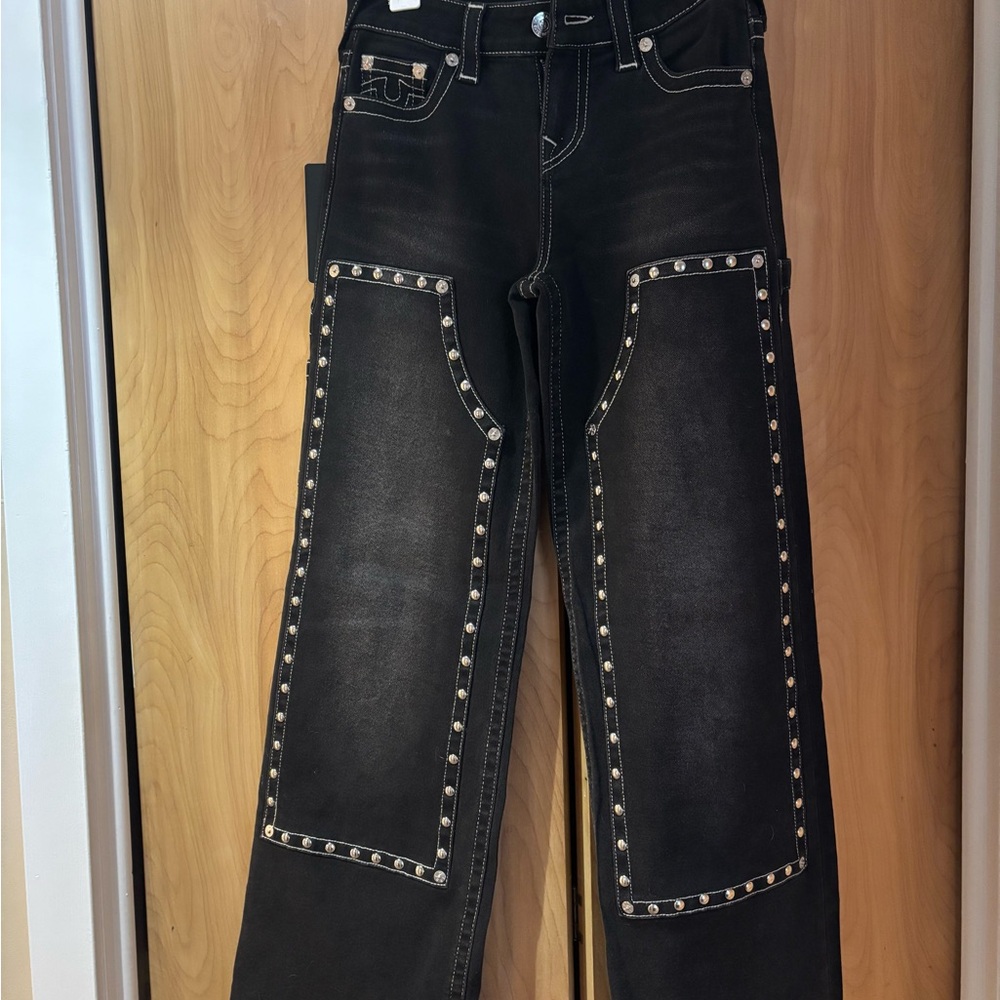 True Religion Washed Black Studded Carpenter Bobbi Jeans